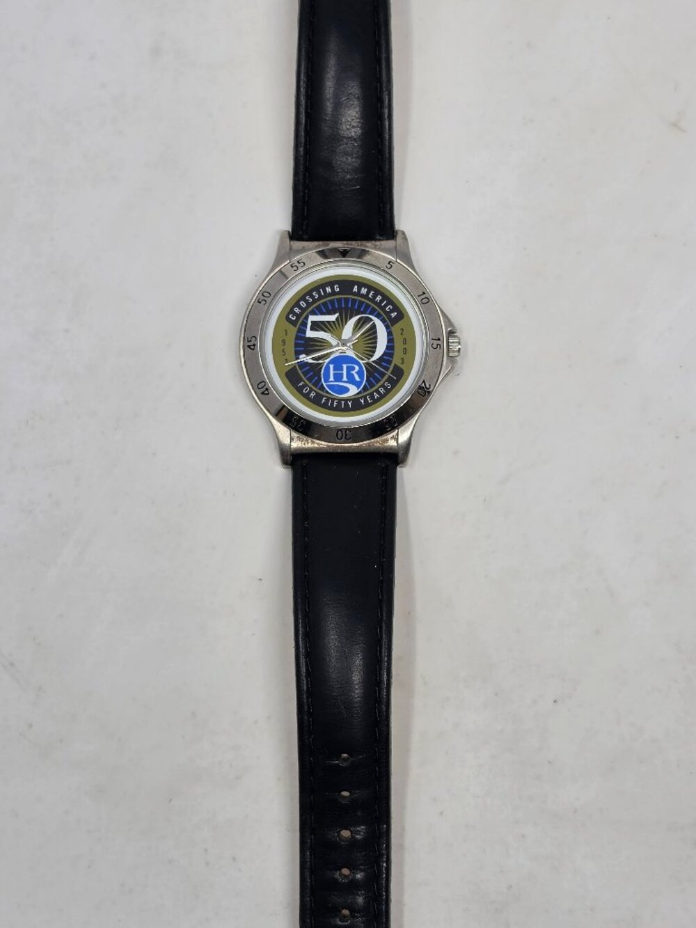 Sweda Quartz Wristwatch Crossing America Hr Dial Black Leather Strap Silver